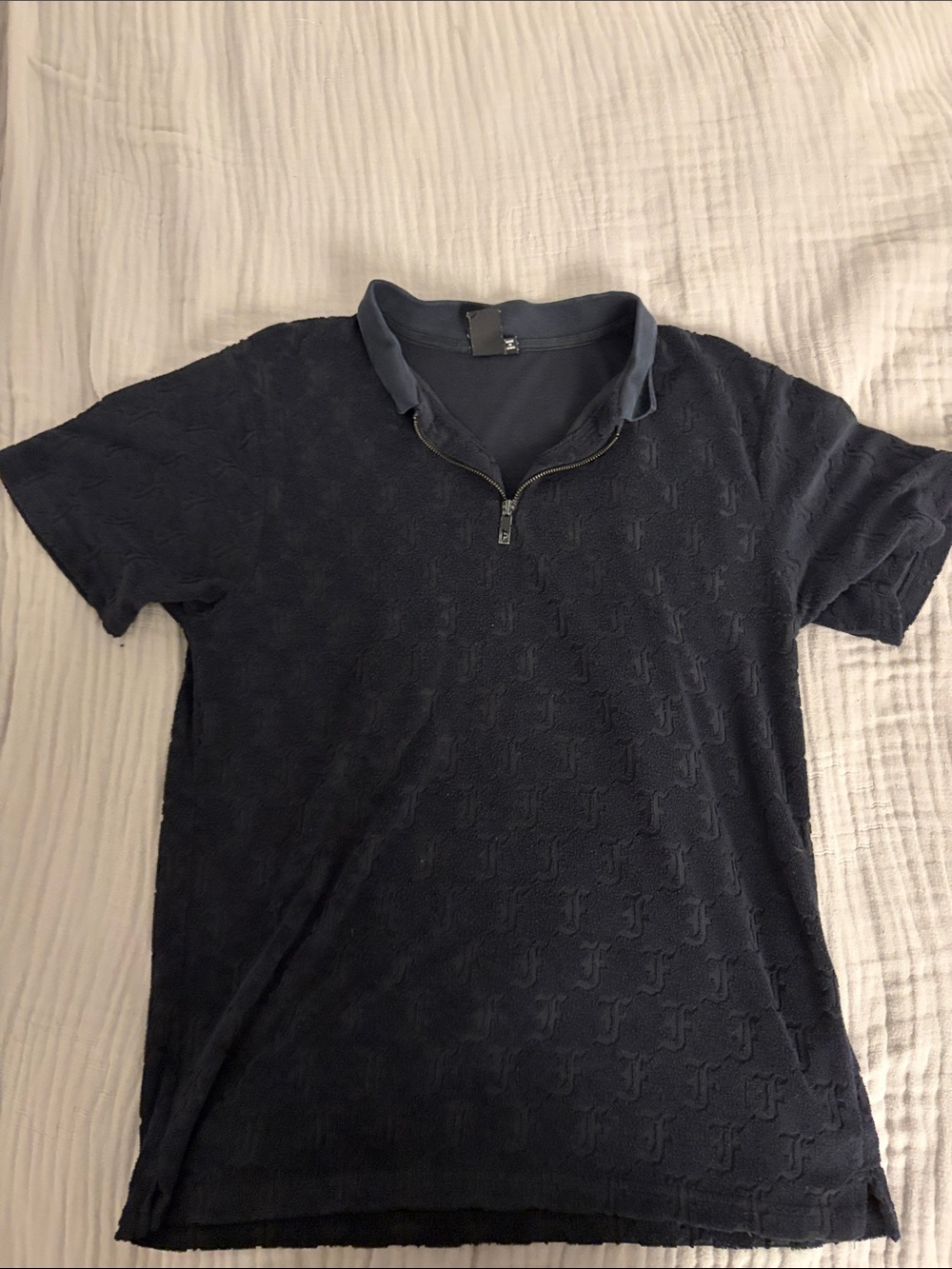 Men's Short-Sleeve Navy Polo with Half-Zip Collar
